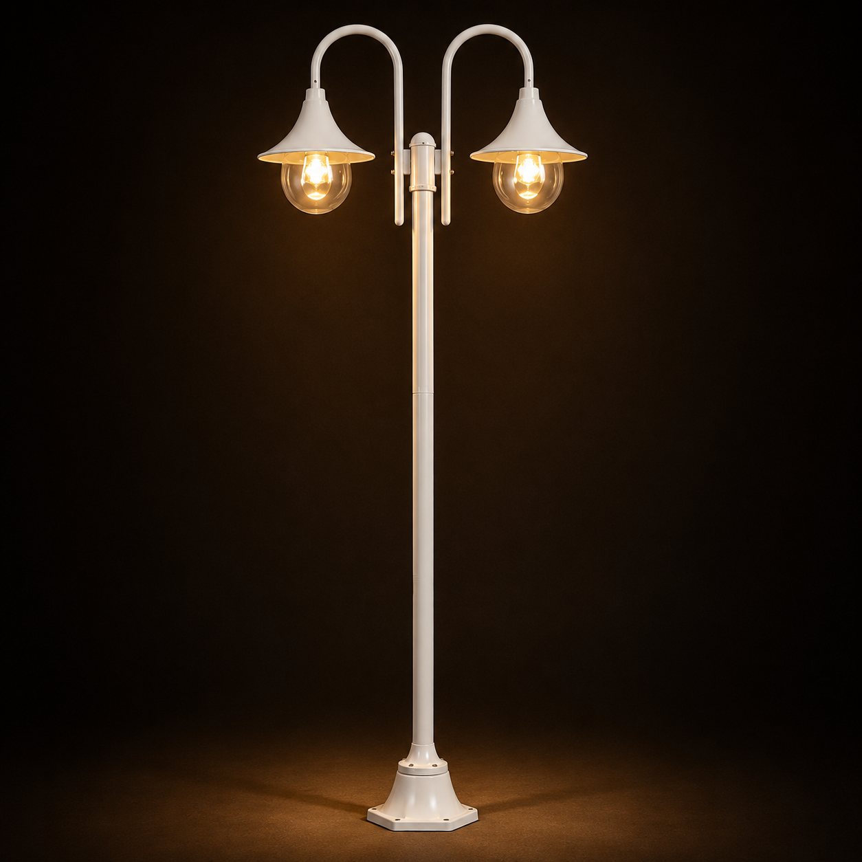 Garden Post Light - White Aluminium 2-Lantern Outdoor Lamp Post
