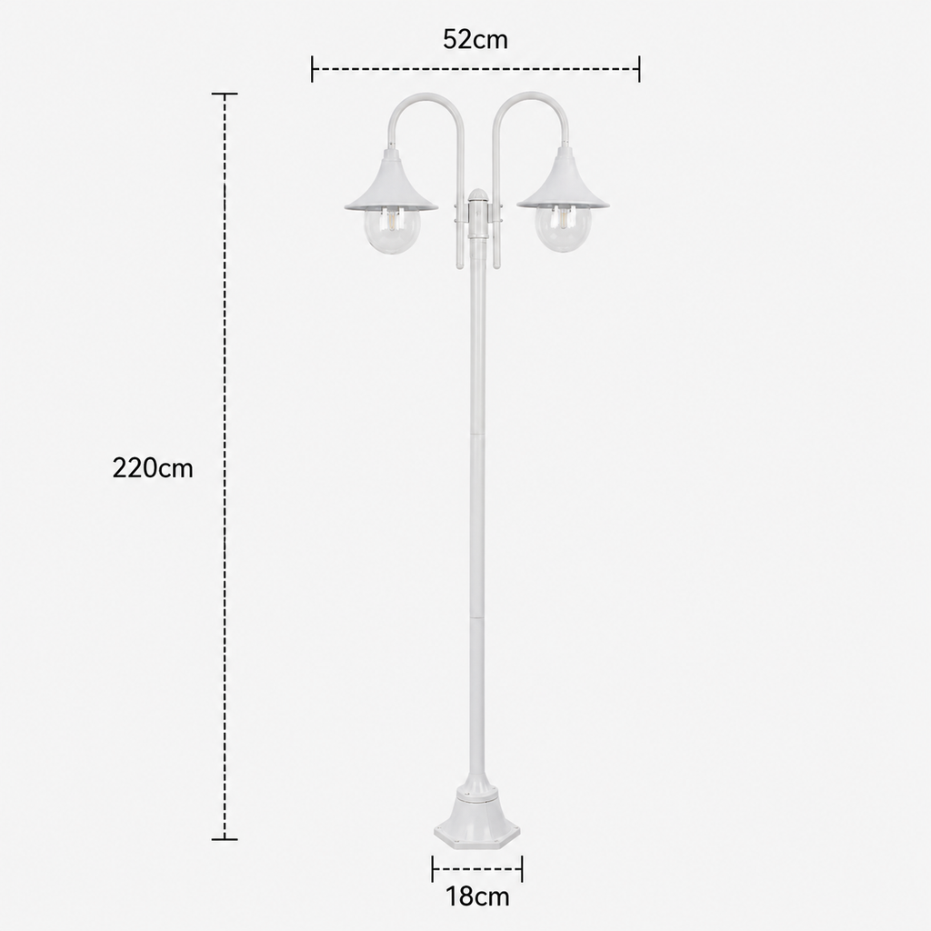 Garden Post Light - White Aluminium 2-Lantern Outdoor Lamp Post