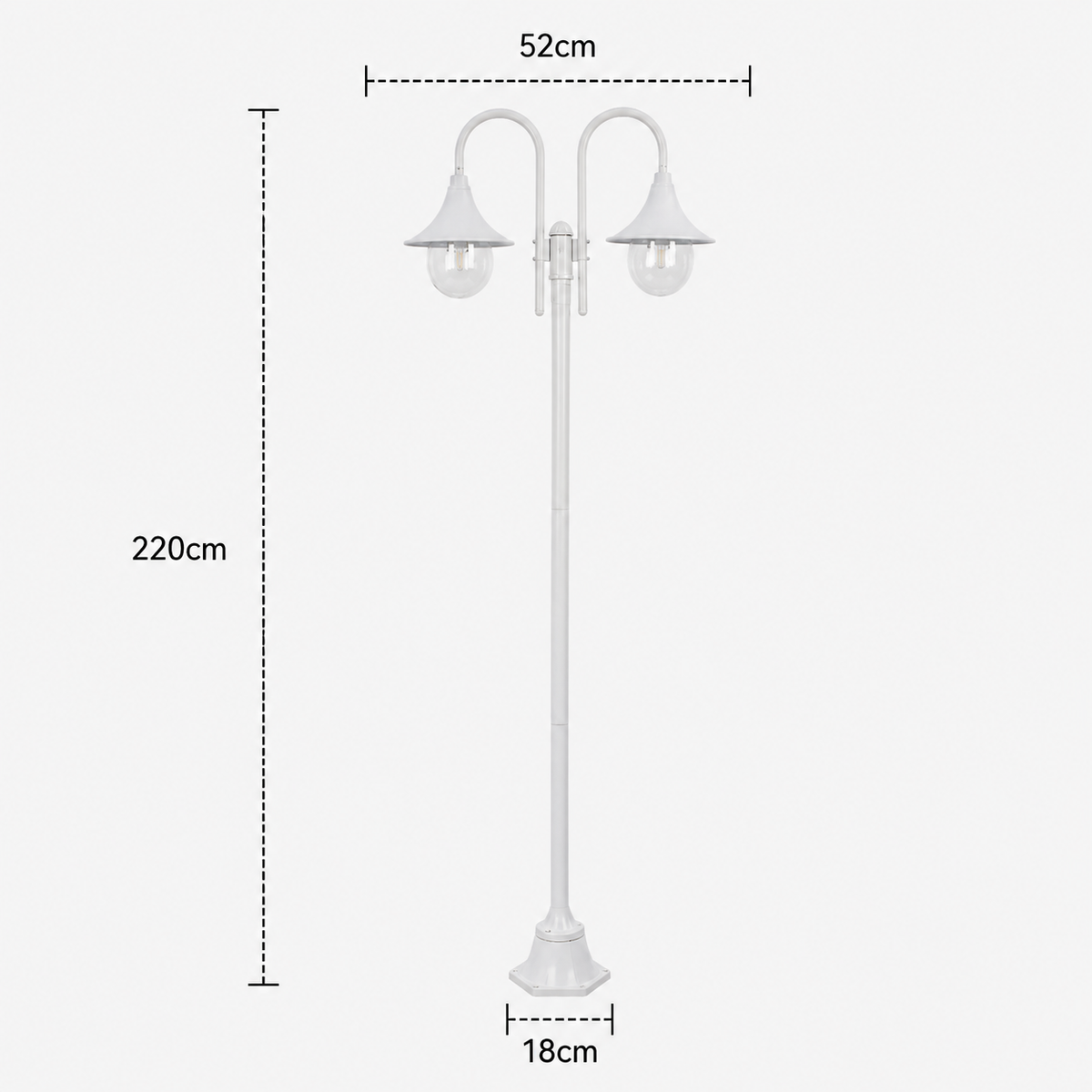 Garden Post Light - White Aluminium 2-Lantern Outdoor Lamp Post