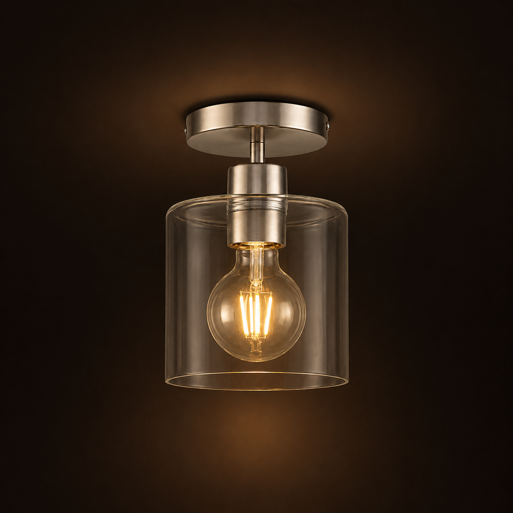 Glass Ceiling Light - Minimalist Flush Mount Cylinder