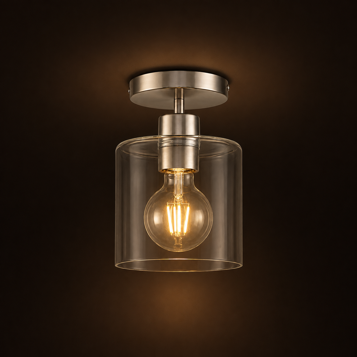 Glass Ceiling Light - Minimalist Flush Mount Cylinder