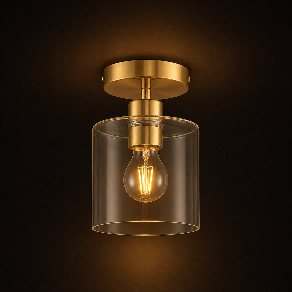Glass Ceiling Light - Minimalist Flush Mount Cylinder