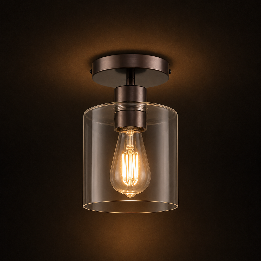 Glass Ceiling Light - Minimalist Flush Mount Cylinder
