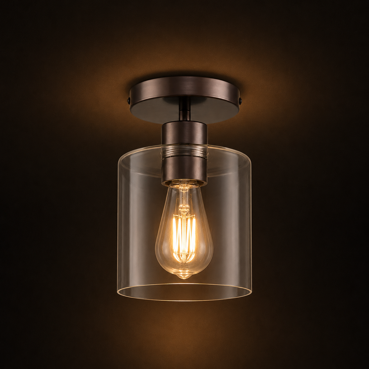 Glass Ceiling Light - Minimalist Flush Mount Cylinder