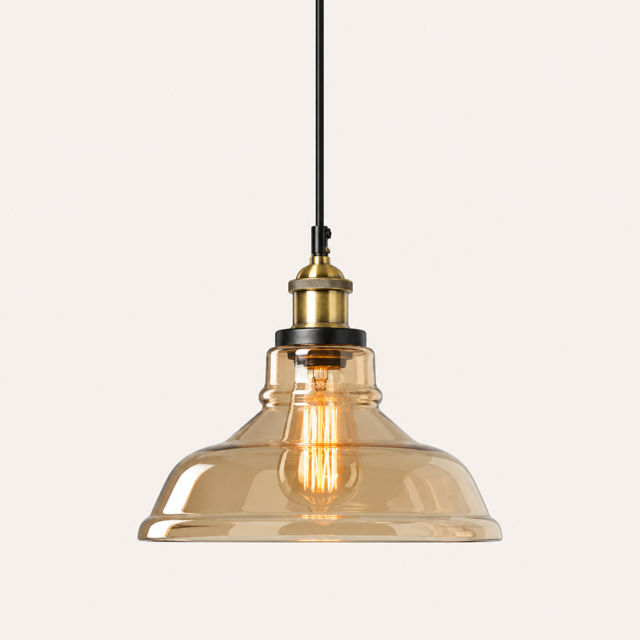 Industrial Glass Pendant Light - Vintage Flared Shade - 28cm