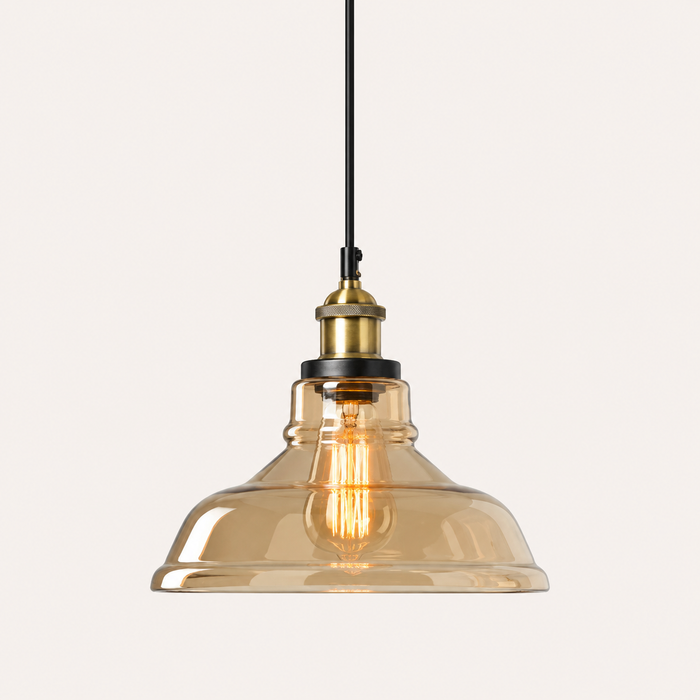 Industrial Glass Pendant Light - Vintage Flared Shade - 28cm