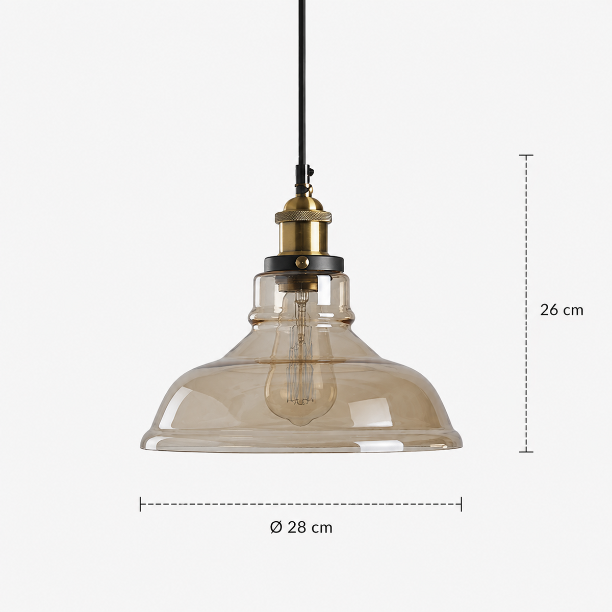 Industrial Glass Pendant Light - Vintage Flared Shade - 28cm
