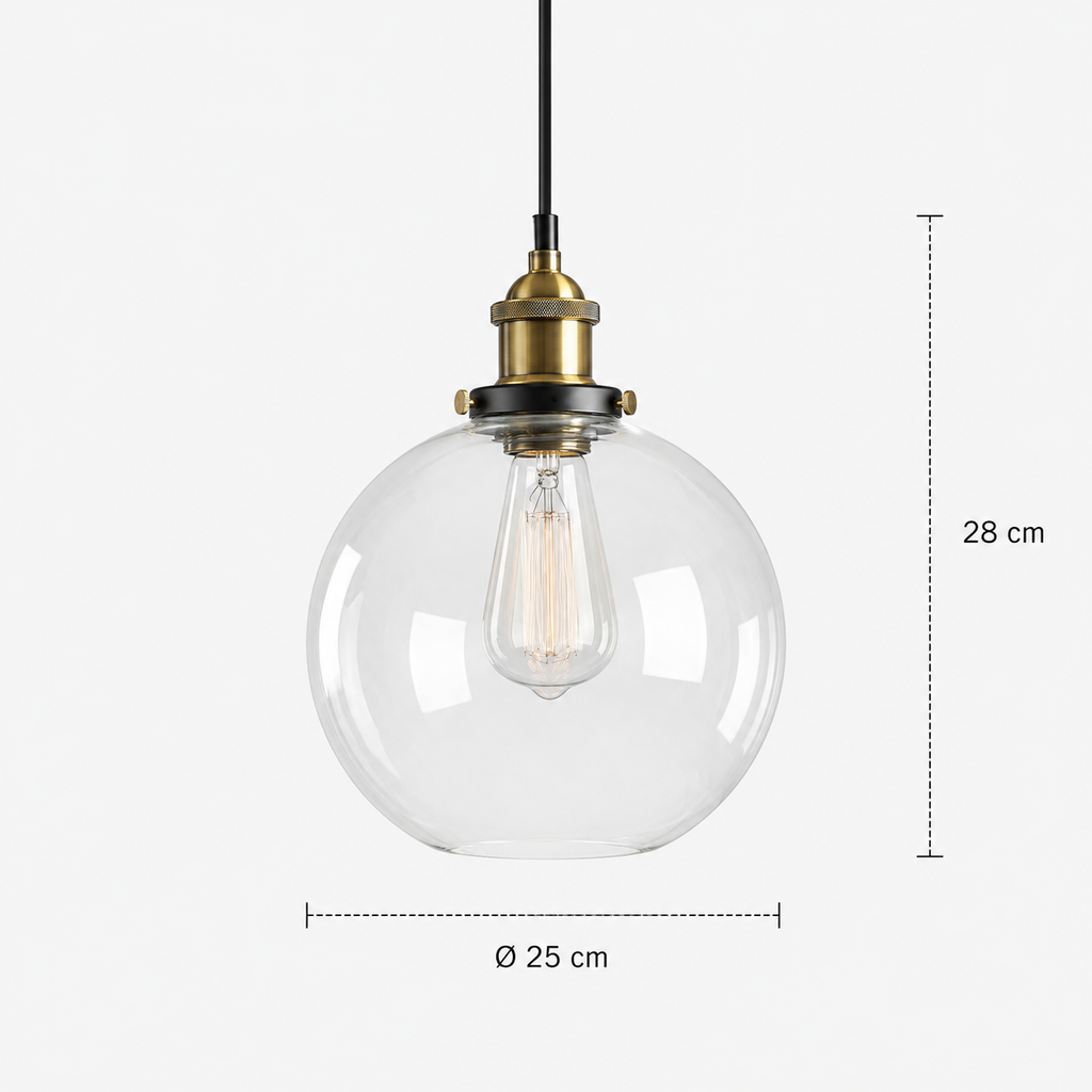 Industrial Glass Pendant Light - Vintage Globe Shade