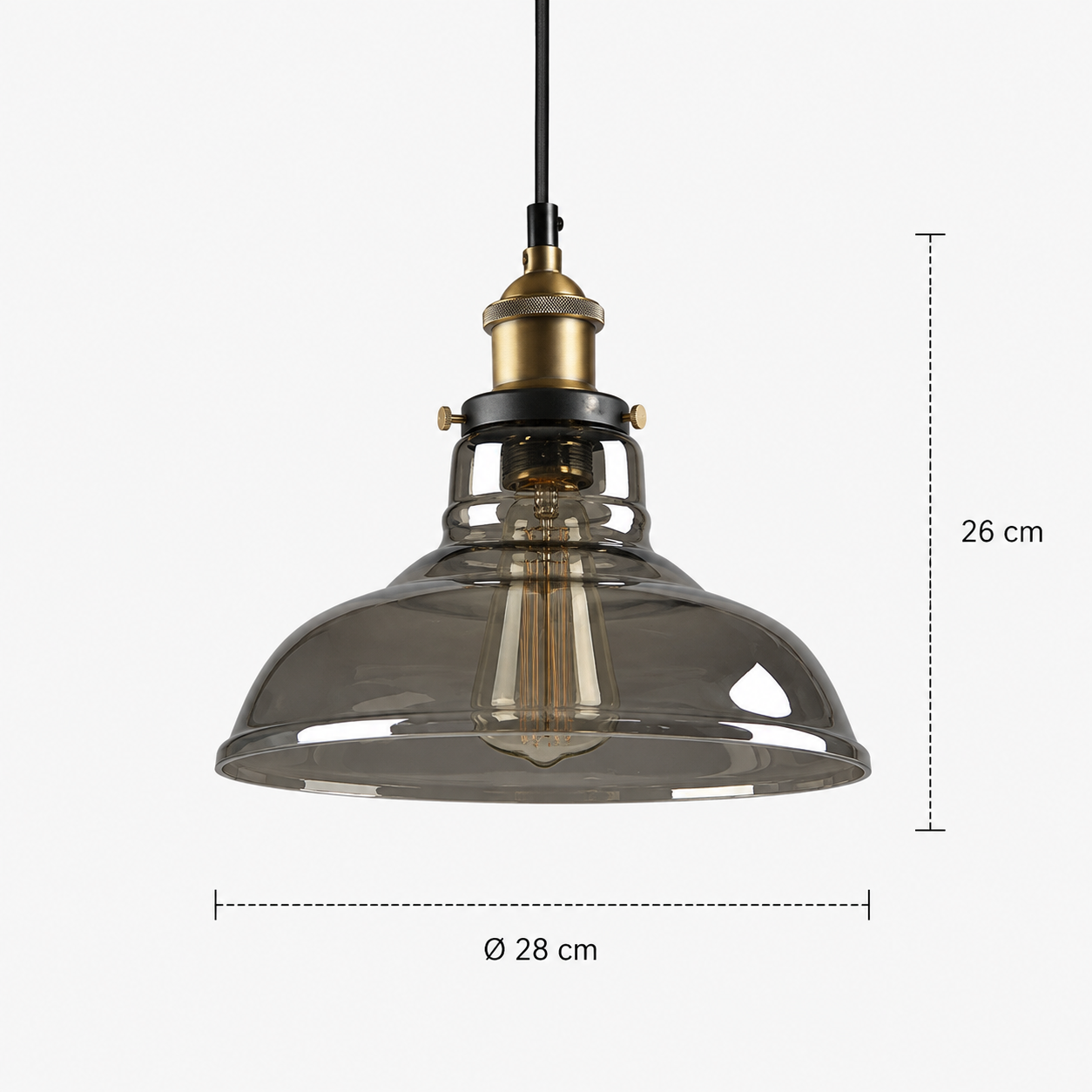 Industrial Glass Pendant Light - Vintage Flared Shade - 28cm