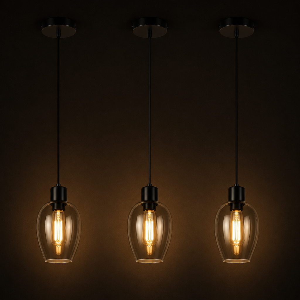 Glass Pendant Light - Vintage Black Dining Cluster Light