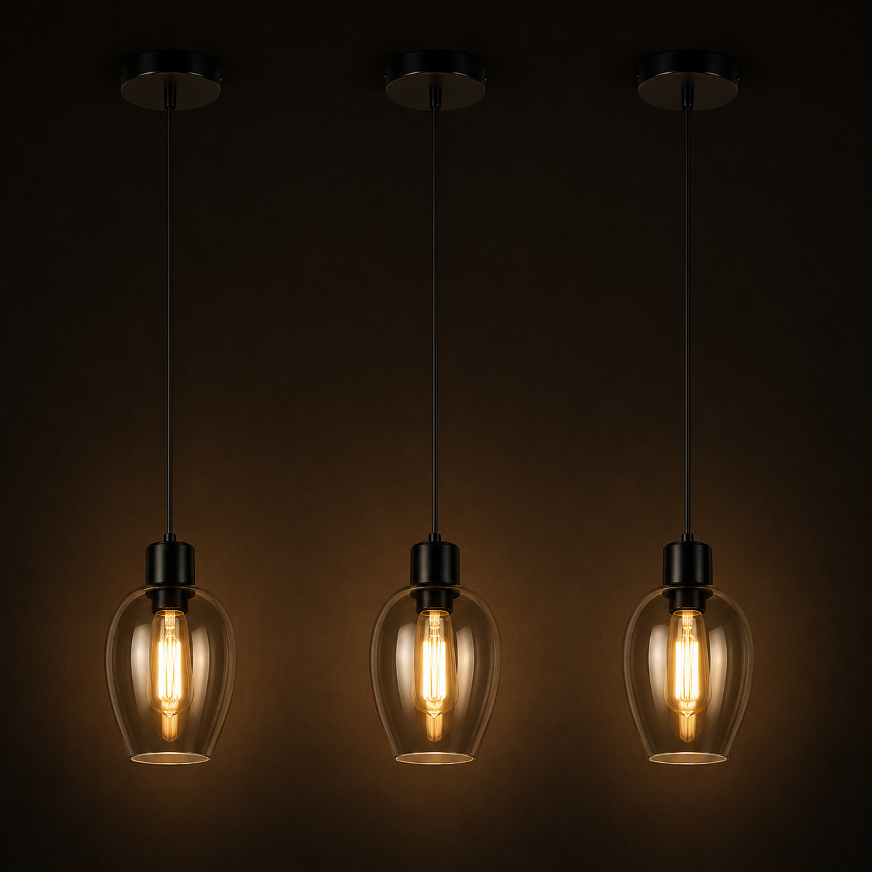 Glass Pendant Light - Vintage Black Dining Cluster Light