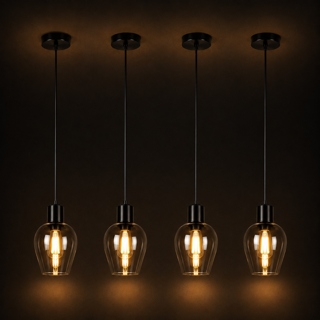 Glass Pendant Light - Vintage Black Dining Cluster Light