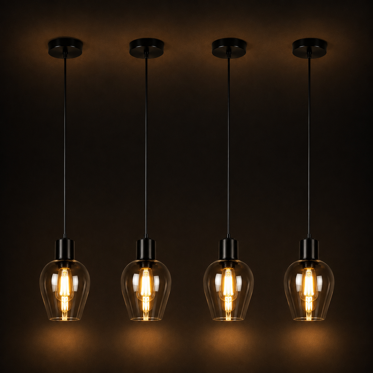 Glass Pendant Light - Vintage Black Dining Cluster Light
