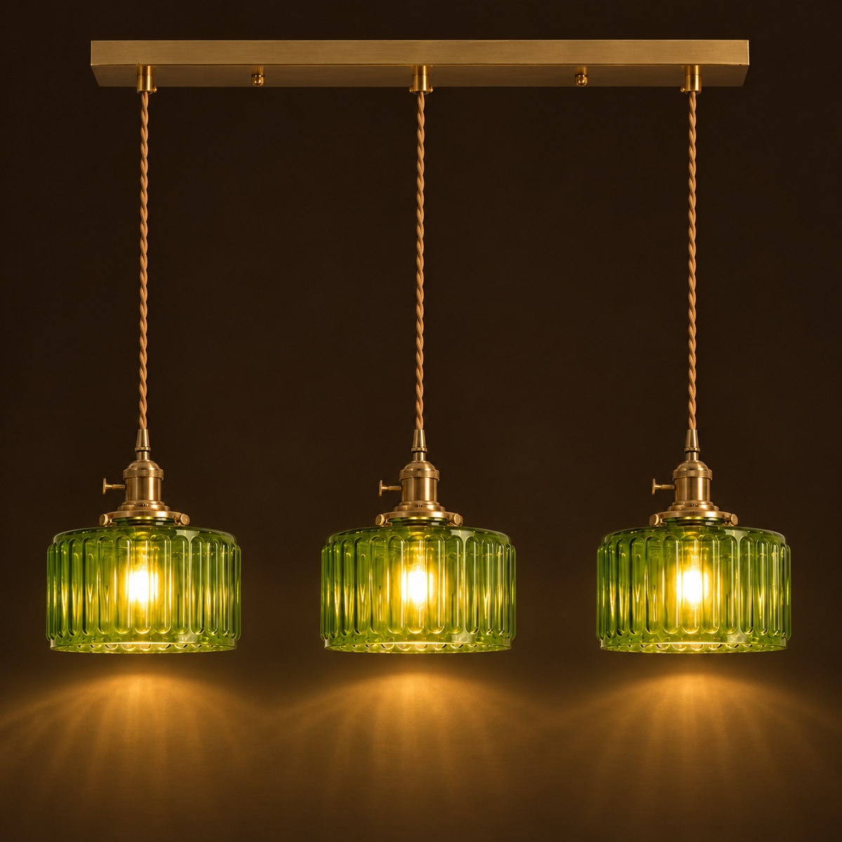 Ribbed Glass Pendant Light - 3-Light Linear Bar
