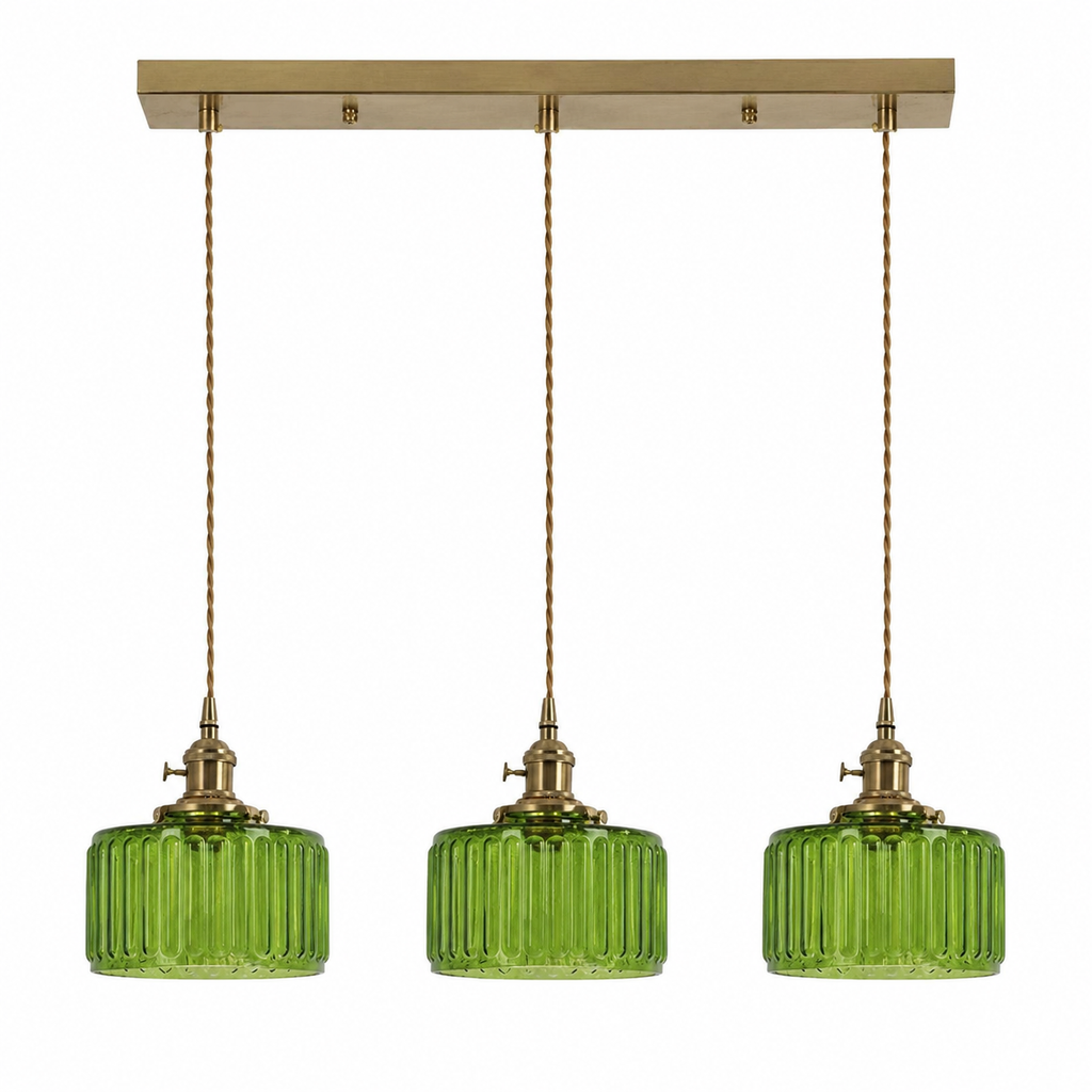 Ribbed Glass Pendant Light - 3-Light Linear Bar