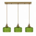 Ribbed Glass Pendant Light - 3-Light Linear Bar