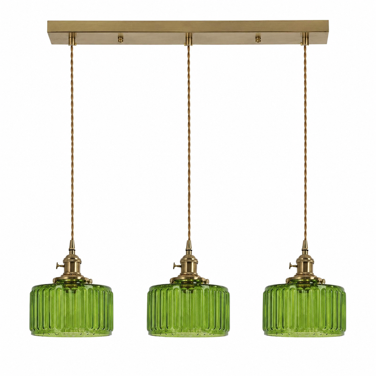 Ribbed Glass Pendant Light - 3-Light Linear Bar