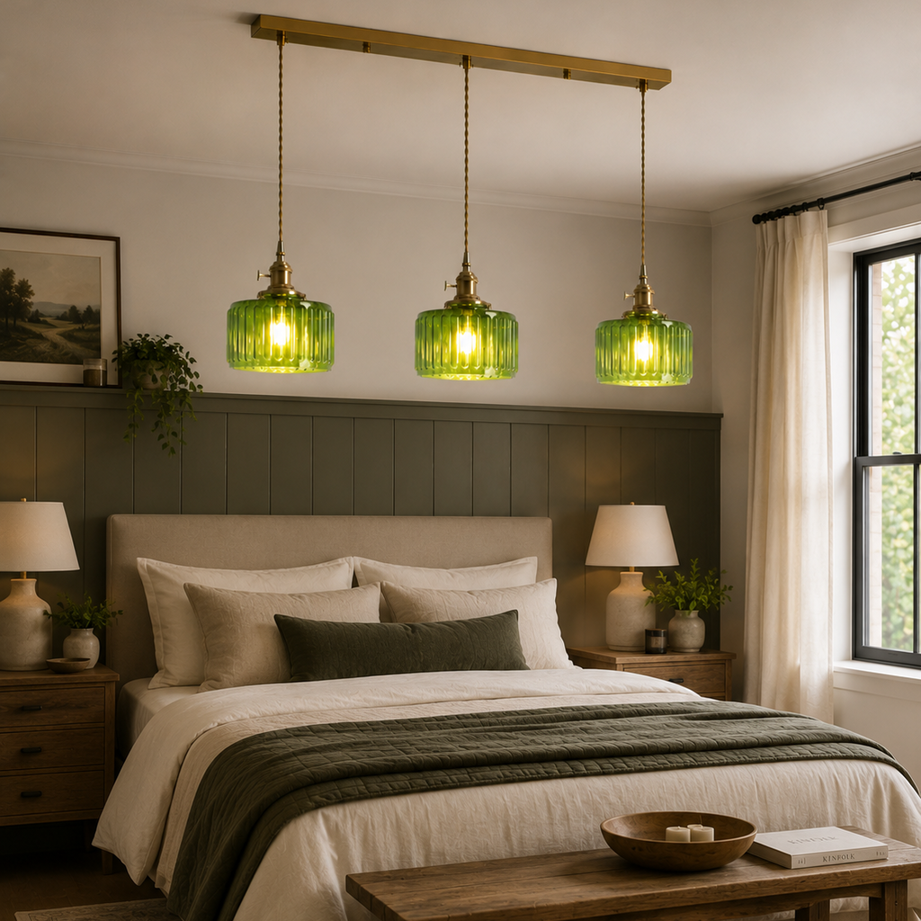 Ribbed Glass Pendant Light - 3-Light Linear Bar