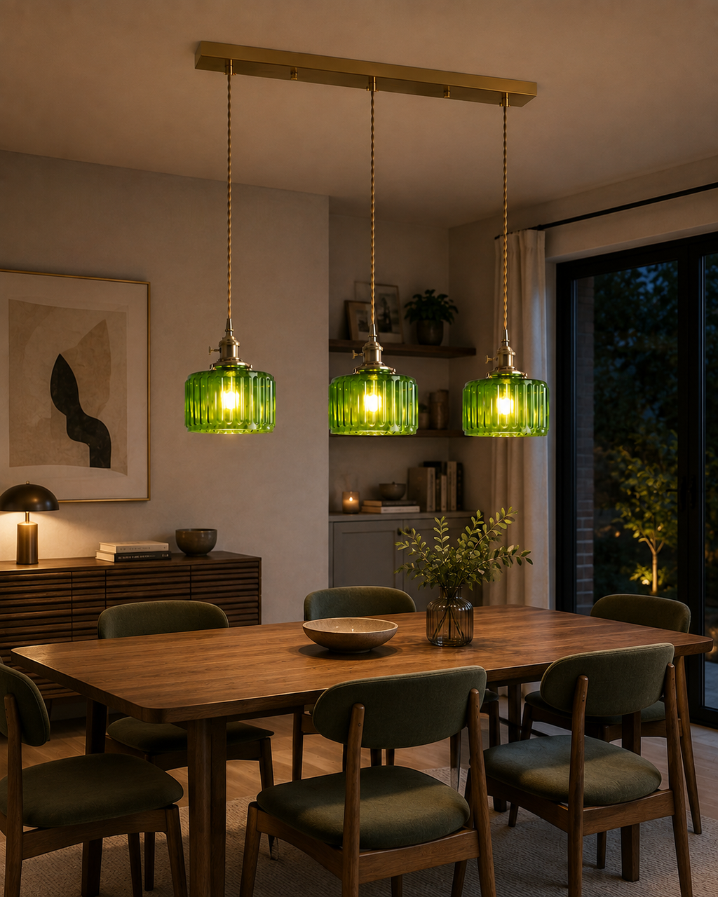 Ribbed Glass Pendant Light - 3-Light Linear Bar