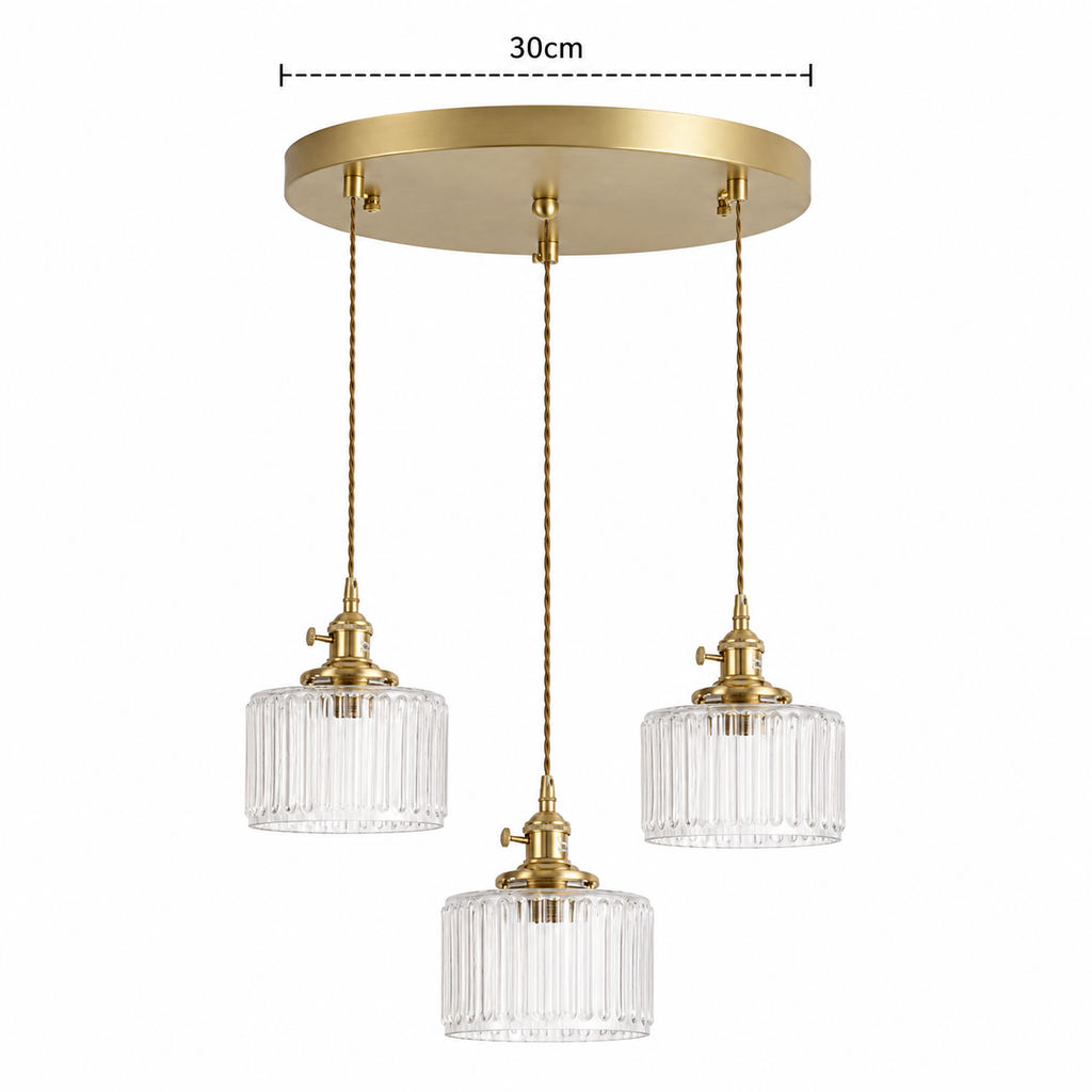 Ribbed Glass Pendant Light - 3-Light Round Cluster