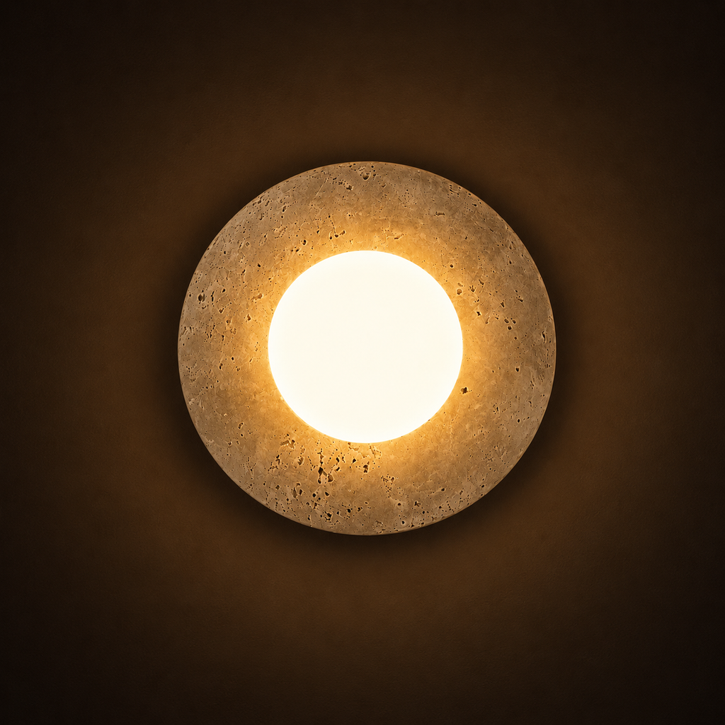 Travertine Wall Light - Natural Stone Eclipse Sconce