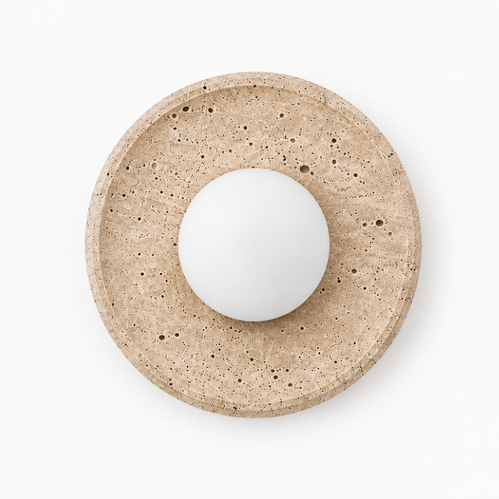Travertine Wall Light - Textured Disc Glass Globe Sconce