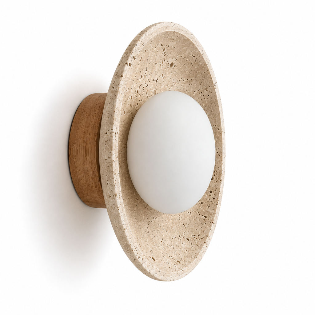 Travertine Wall Light - Textured Disc Glass Globe Sconce