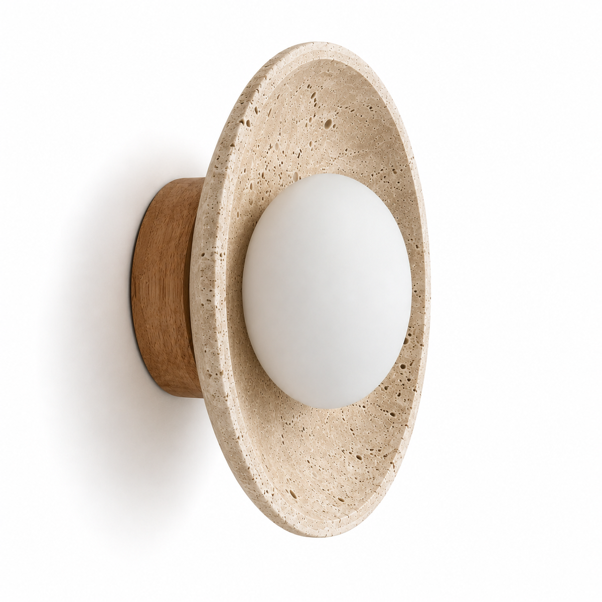 Travertine Wall Light - Textured Disc Glass Globe Sconce