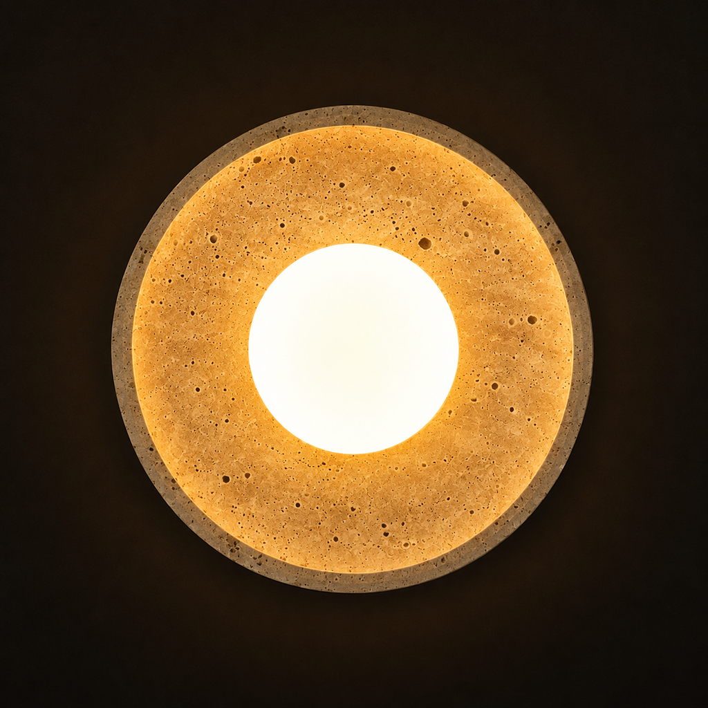 Travertine Wall Light - Textured Disc Glass Globe Sconce