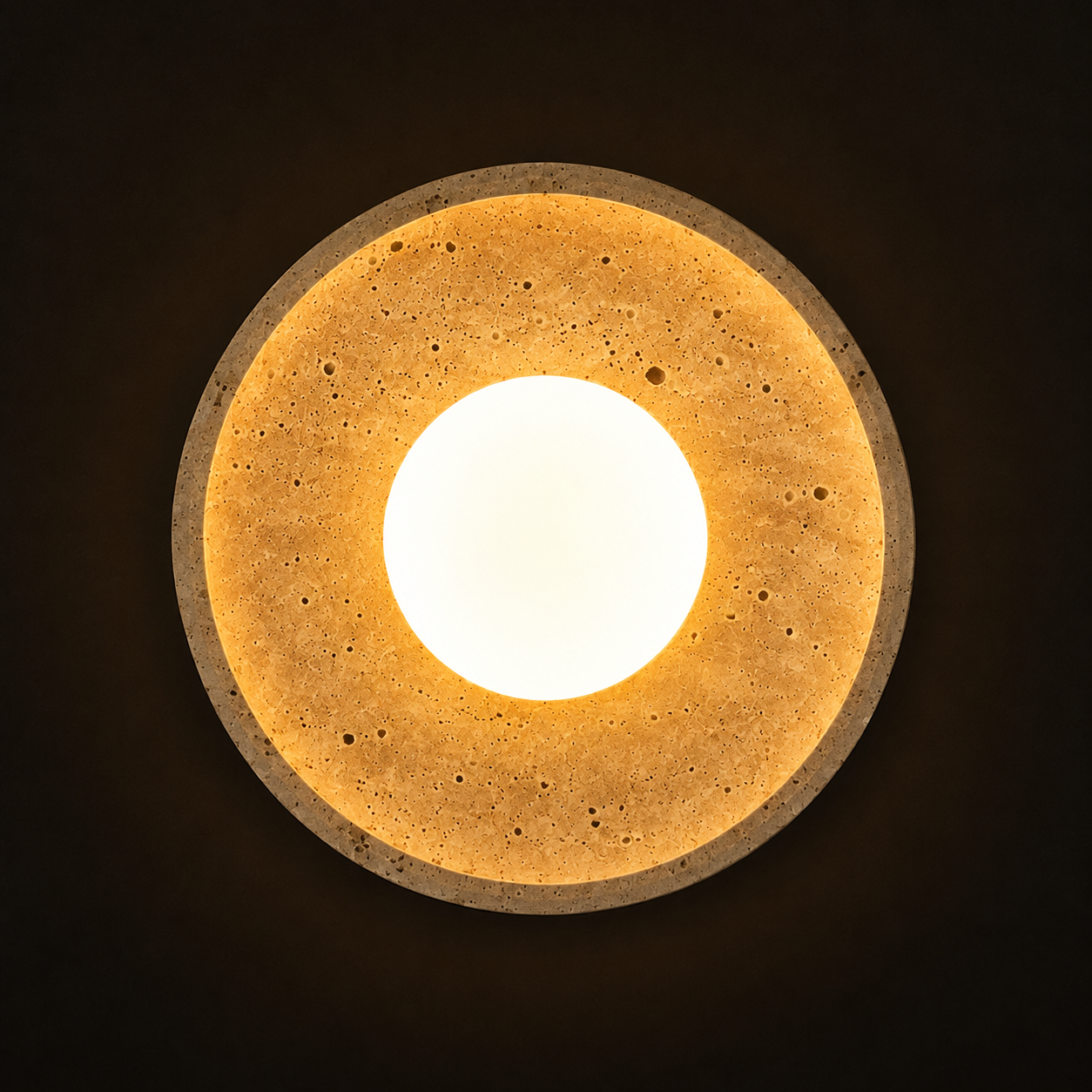 Travertine Wall Light - Textured Disc Glass Globe Sconce