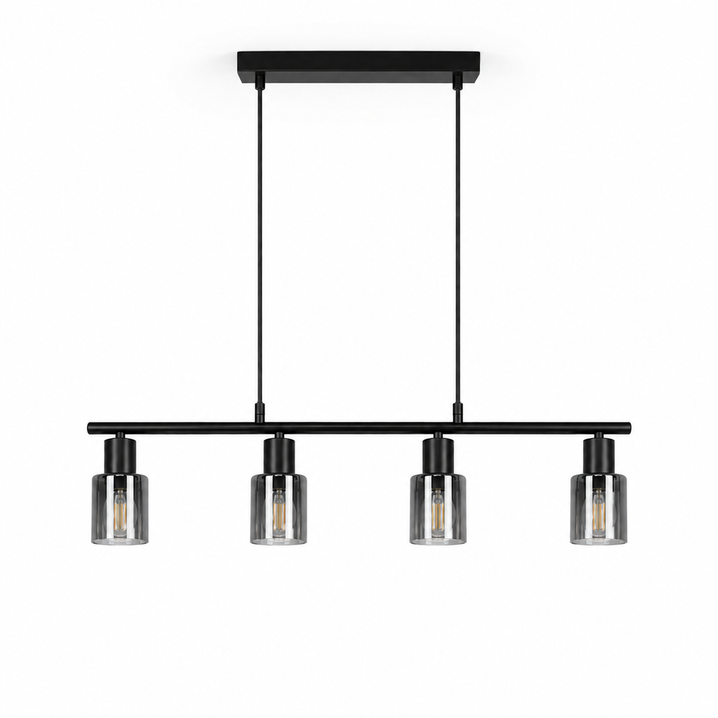 Industrial Pendant Light - 4-Bulb Black Dining Cluster Light