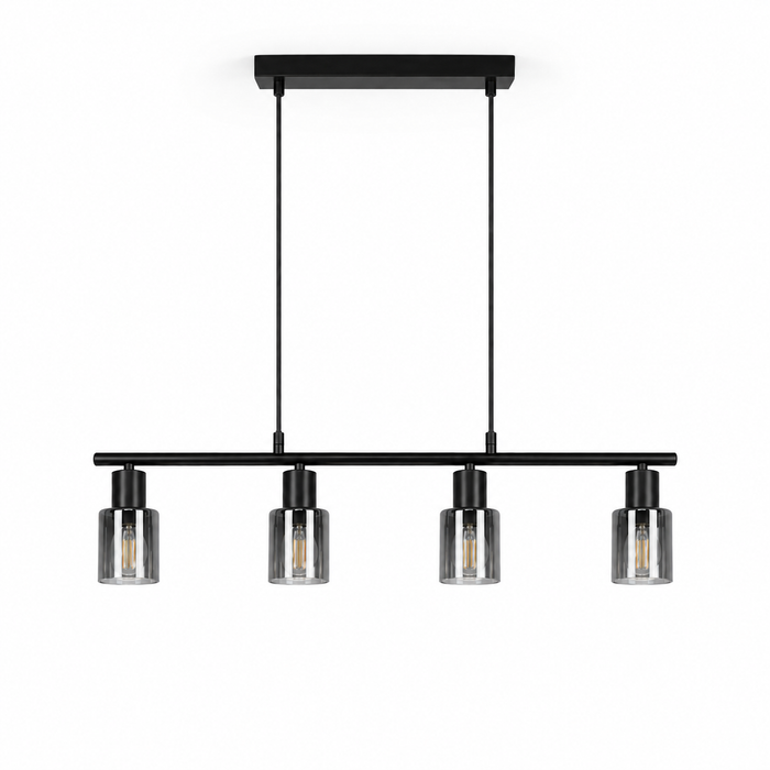 Industrial Pendant Light - 4-Bulb Black Dining Cluster Light