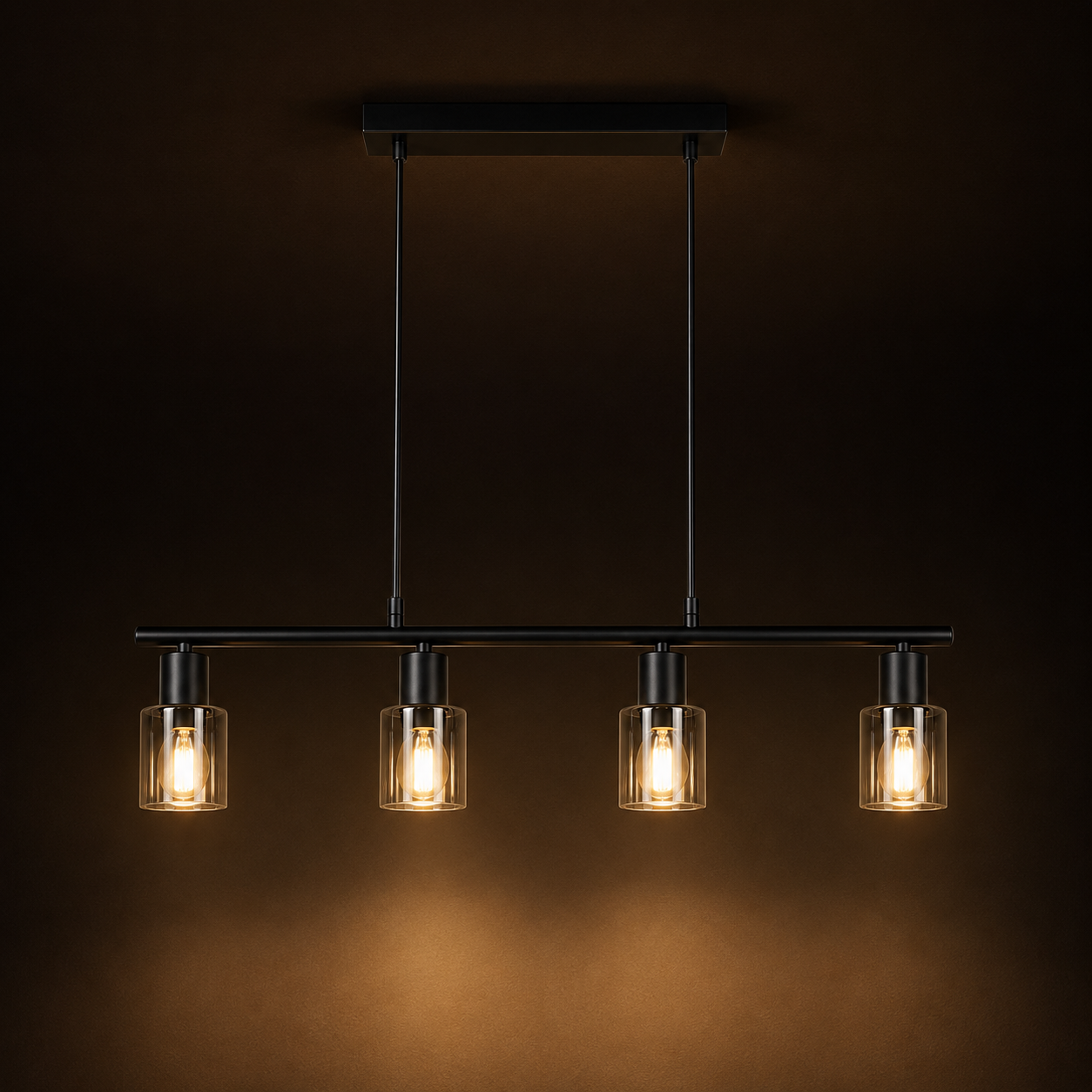 Industrial Pendant Light - 4-Bulb Black Dining Cluster Light