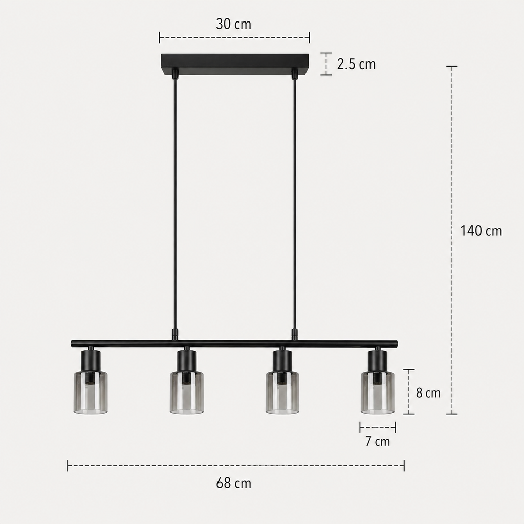Industrial Pendant Light - 4-Bulb Black Dining Cluster Light