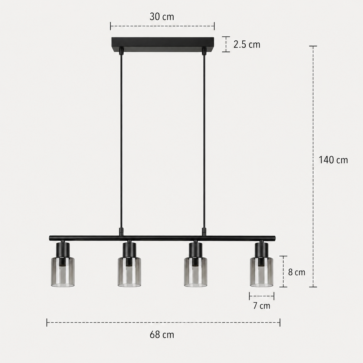 Industrial Pendant Light - 4-Bulb Black Dining Cluster Light