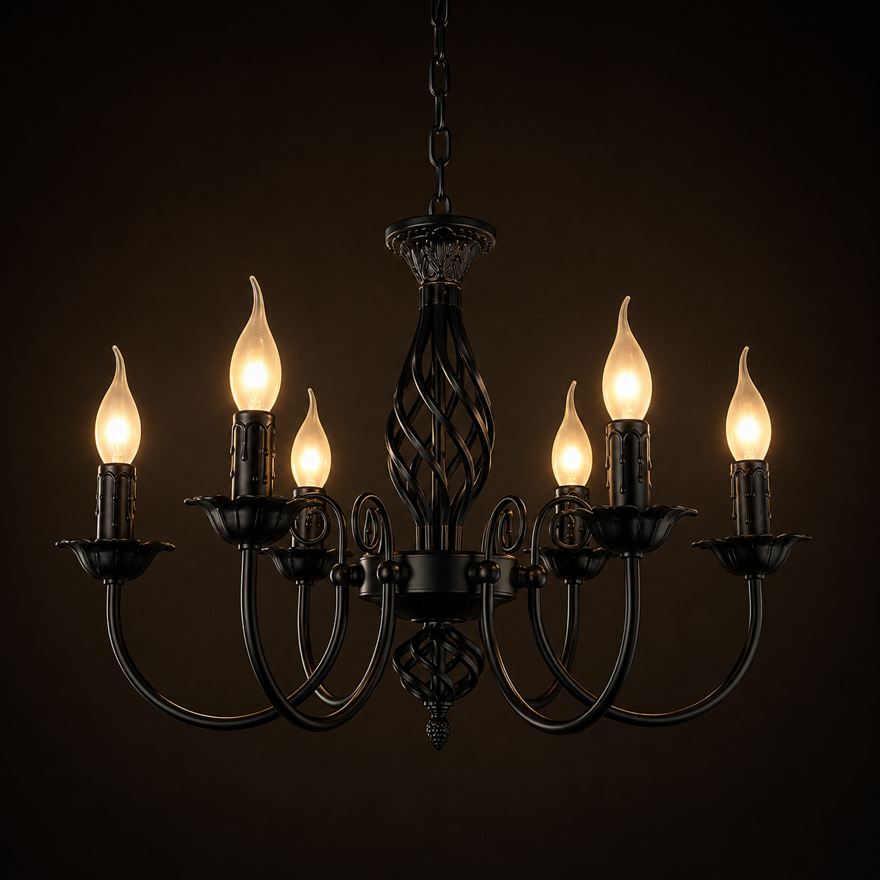 Iron Chandelier - European Black 6-Light Ceiling Light