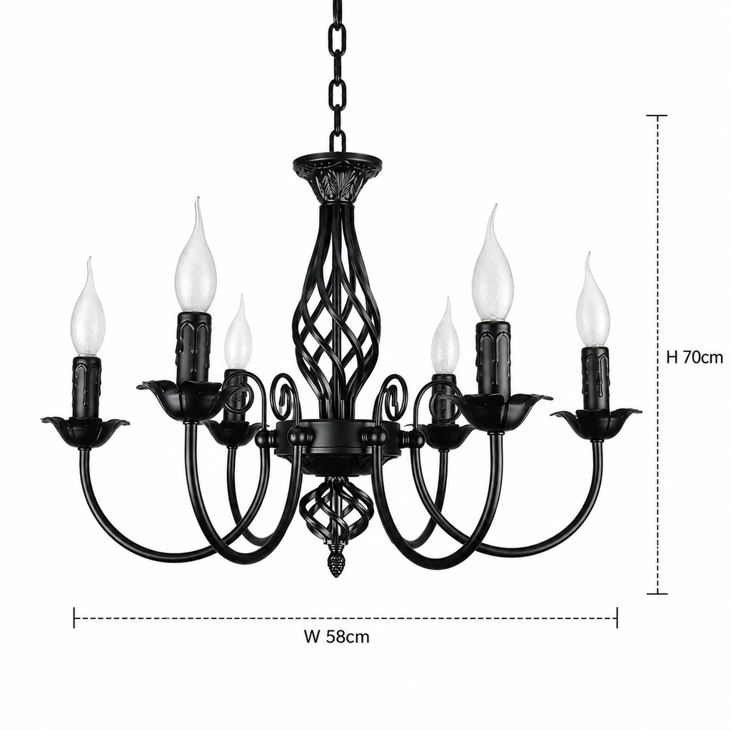 Iron Chandelier - European Black 6-Light Ceiling Light