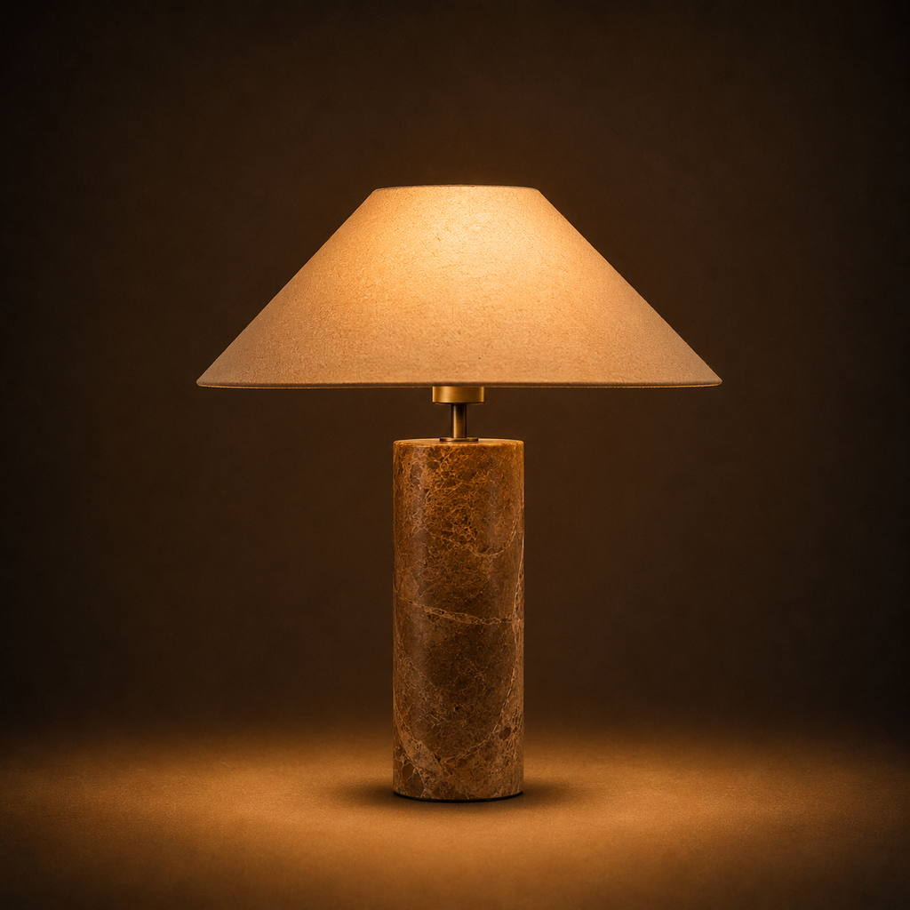 Marble Table Lamp - Nordic Cylindrical White Fabric Lamp