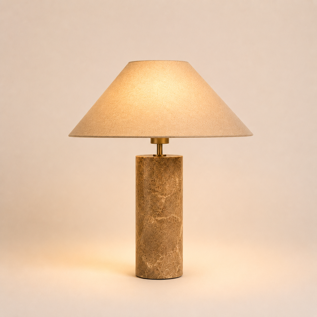 Marble Table Lamp - Nordic Cylindrical White Fabric Lamp