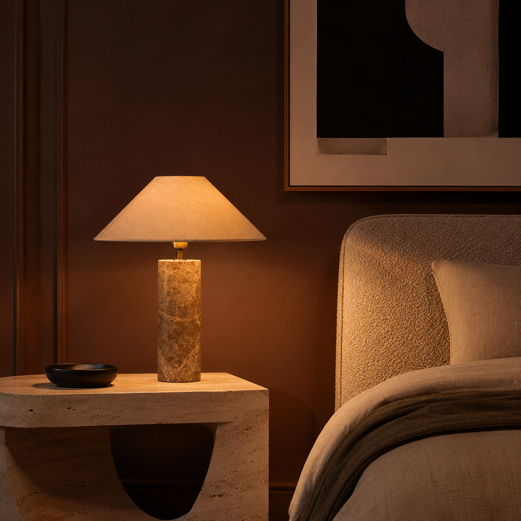 Marble Table Lamp - Nordic Cylindrical White Fabric Lamp