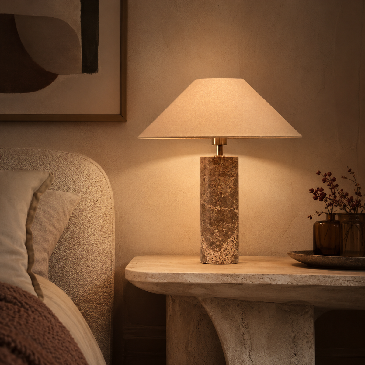 Marble Table Lamp - Nordic Cylindrical White Fabric Lamp