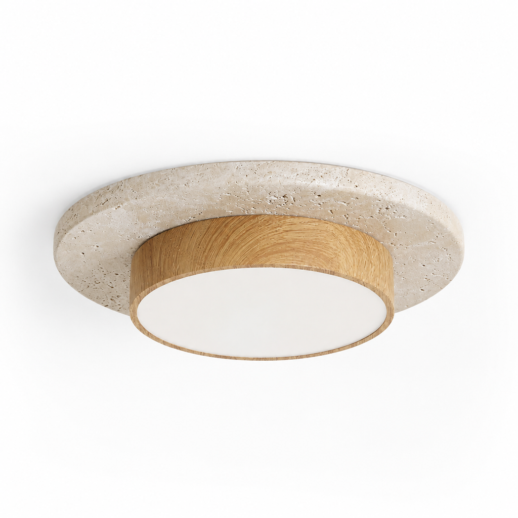 Travertine Stone Ceiling Light - Semi-Flush Japandi Light