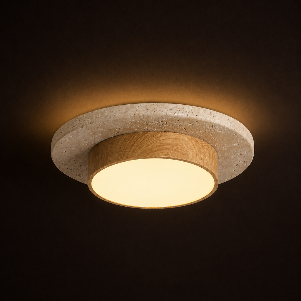 Travertine Stone Ceiling Light - Semi-Flush Japandi Light
