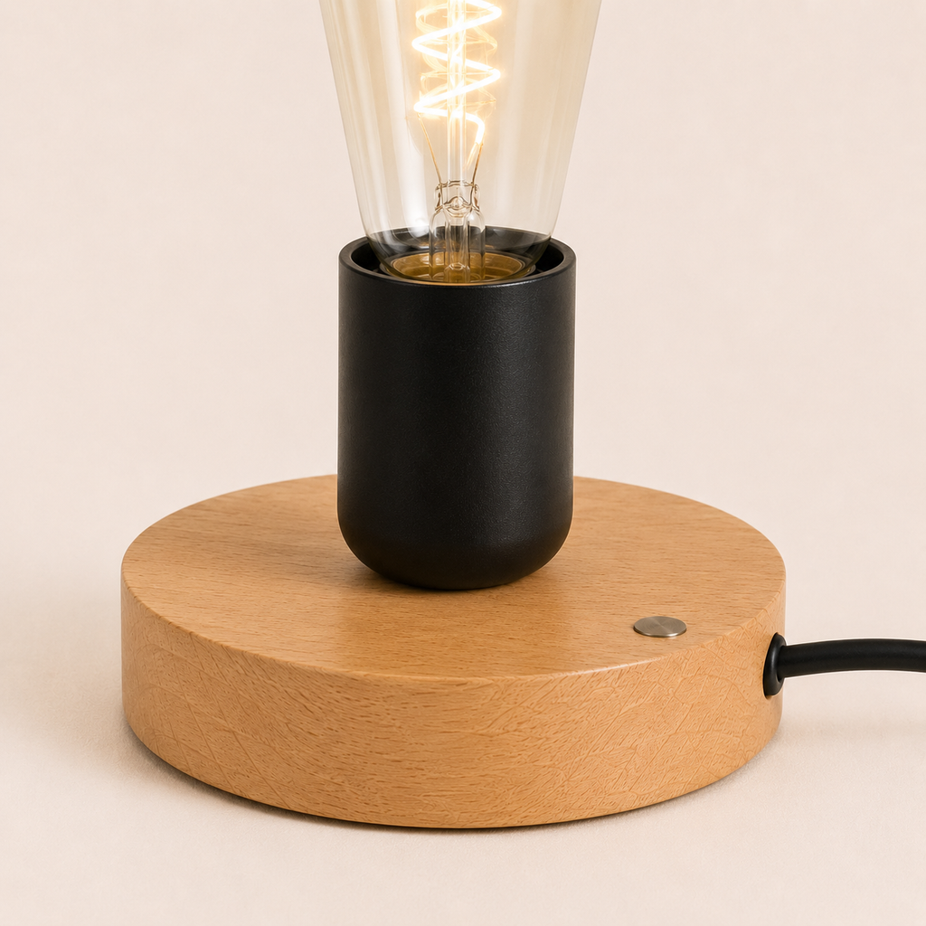 Wood Table Lamp - Modern Retro E27 Desk Lamp