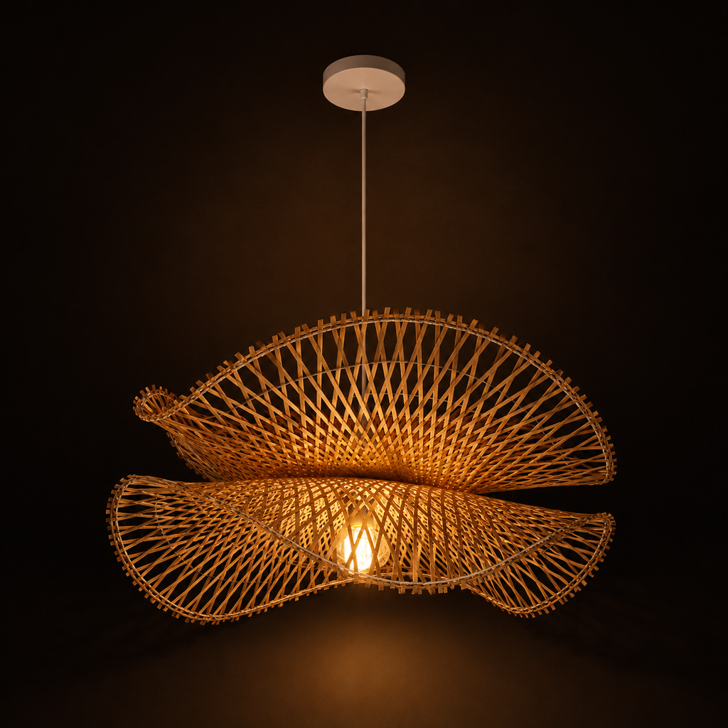 Woven Bamboo & Wood Chandelier - Rattan E27 Pendant
