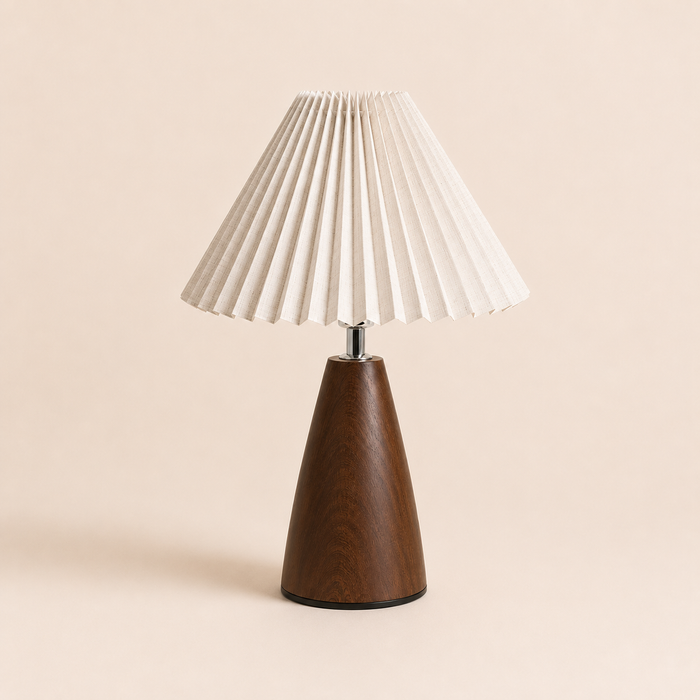 Pleated Table Lamp - Retro Walnut  Bedside Lamp