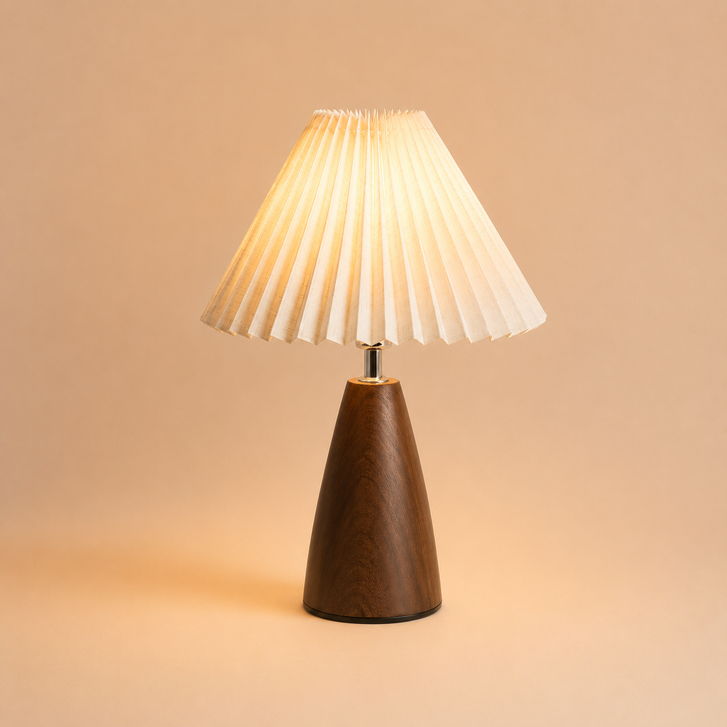 Pleated Table Lamp - Retro Walnut  Bedside Lamp