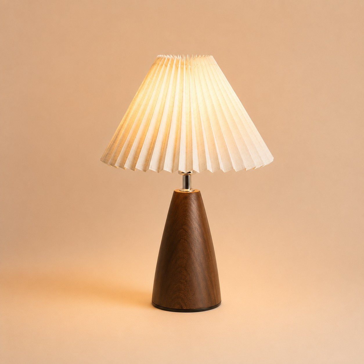 Pleated Table Lamp - Retro Walnut  Bedside Lamp