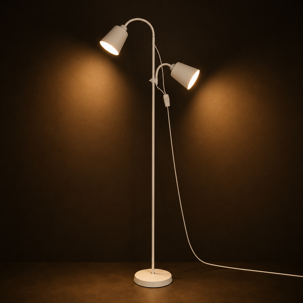 White Floor Lamp - Modern 2-Head E27 Reading Lamp
