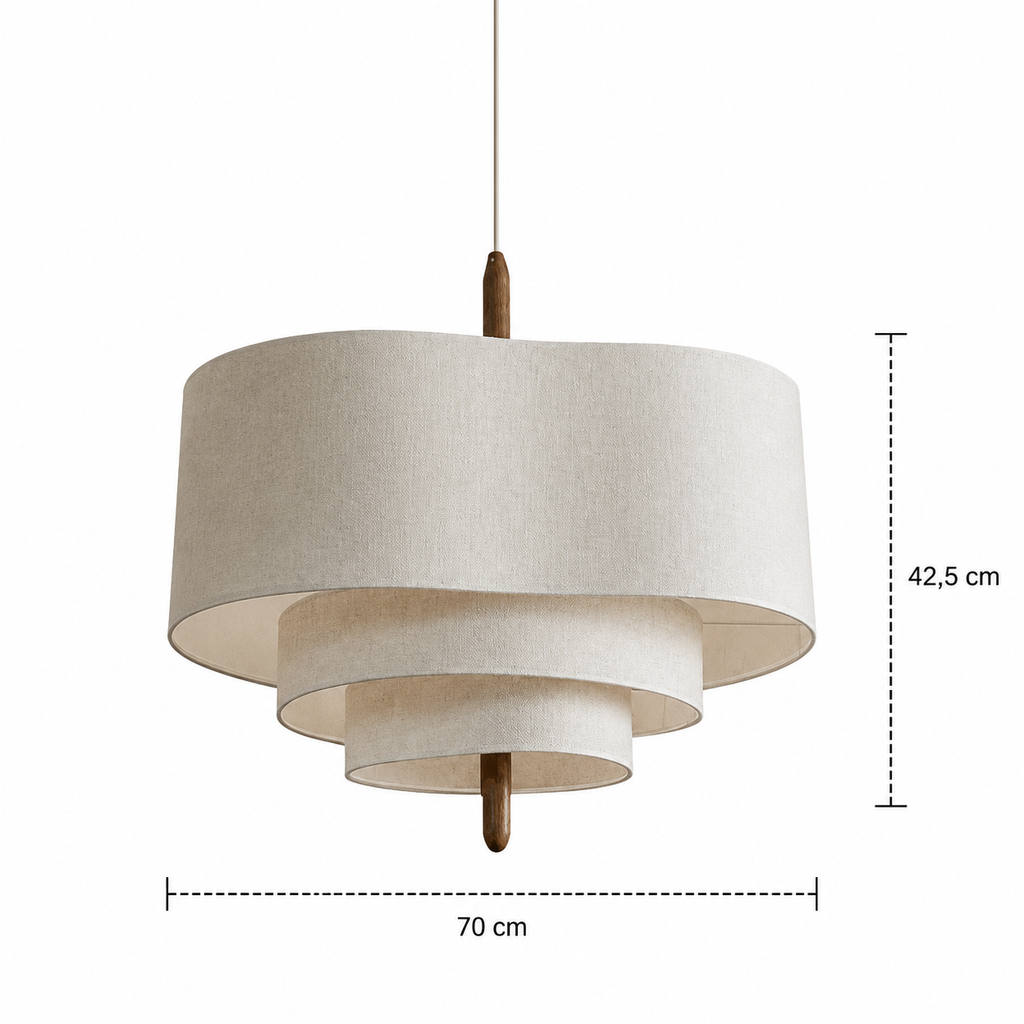 Pebble pendant light - dimensions diagram, 70cm drum
